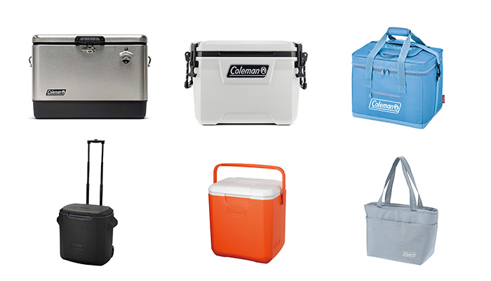 キャンプにも最適な保冷力の高い大型クーラーをはじめ、スポーツなどで持ち運びに便利な小型クーラーまで、シーンに合わせて選べるラインナップです。