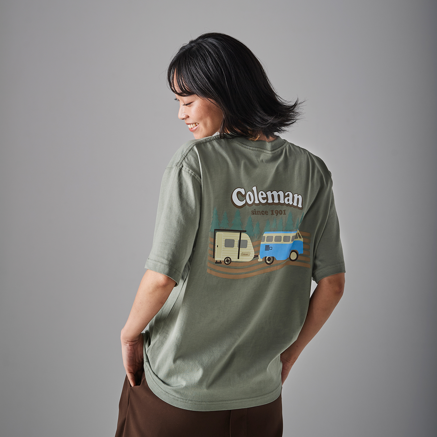 Tシャツ キャンピングカー カーキ LG