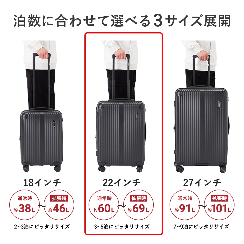 キャリーケース22インチ（ブラック）