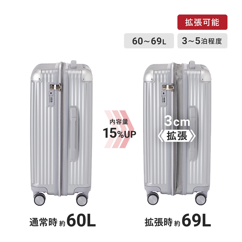 キャリーケース22インチ（シルバー）