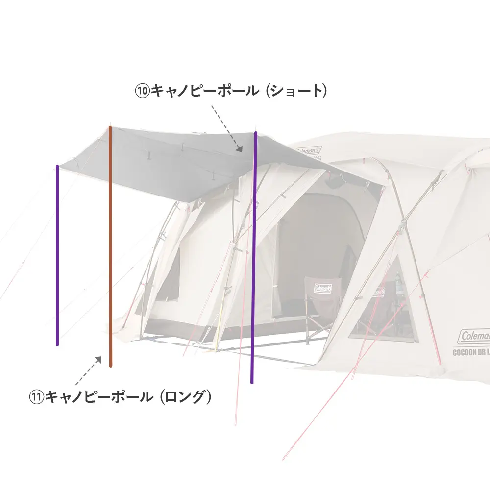 4S ワイド 2ルーム コクーン III用キャノピーポール（ブラック/ロング