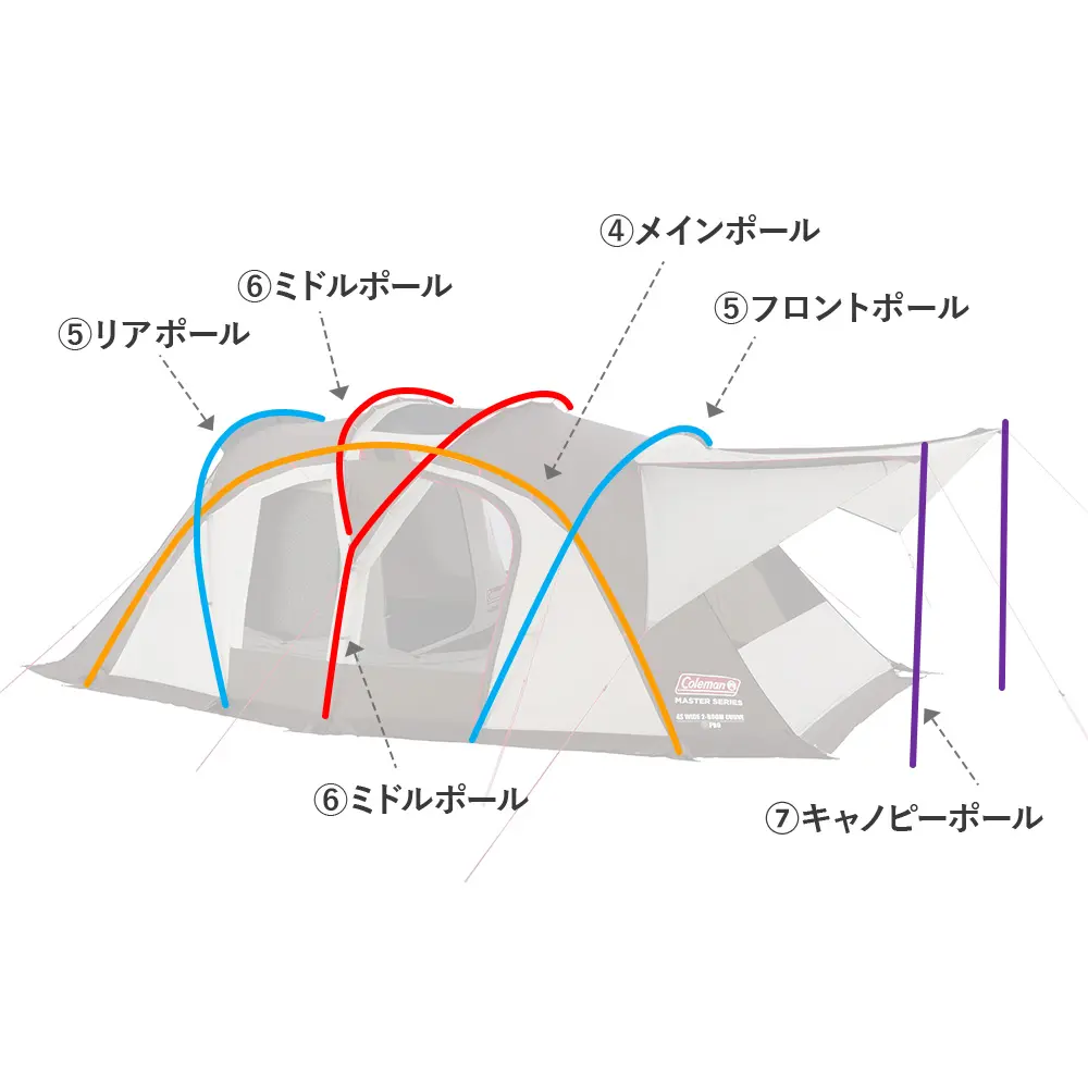 4S ワイド2ルームカーブ用メインポール(シルバー/レッド）の通販